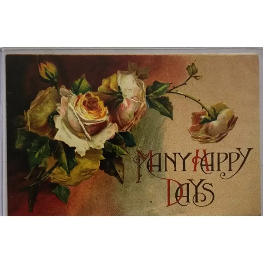 Lot Of Four Vintage Antique Embossed Postcards Flowers Birthday